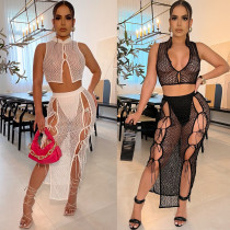 Fashionable short vest skirt hollow sexy lace fishnet woven suit skirt Fashionable short vest skirt hollow sexy lace fishnet woven suit skirt