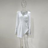 Plus Size Fashion Shoulder Pads Long Sleeves Tight Irregular Slit Dress Nightclub Dress