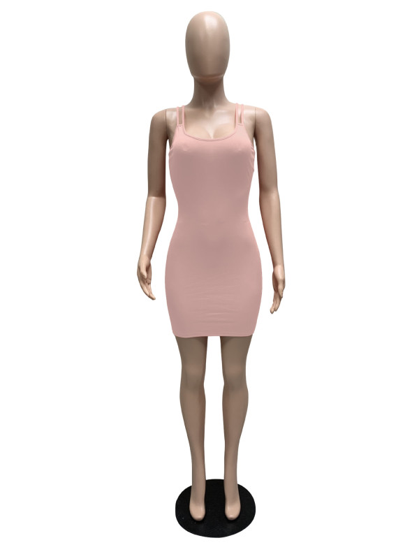 Women's Short Sleeve Solid Color Sling Dress