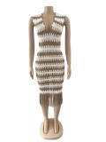 Fashionable and sexy fringed wavy hand-crocheted knitted women's dress