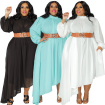 Plus Size Solid Color Long Sleeve Loose Dress (No Belt)