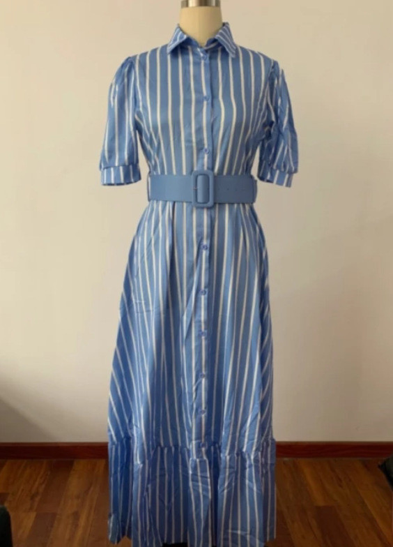 Striped Long Belted Shirtdress