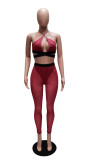 Fashion Sexy Shiny Silver Thread Wrapped Chest Hollow Perspective Tight Two-piece Set