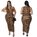 Fashion Casual Print Leopard Print Side Hanging Dress