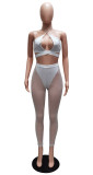 Fashion Sexy Shiny Silver Thread Wrapped Chest Hollow Perspective Tight Two-piece Set