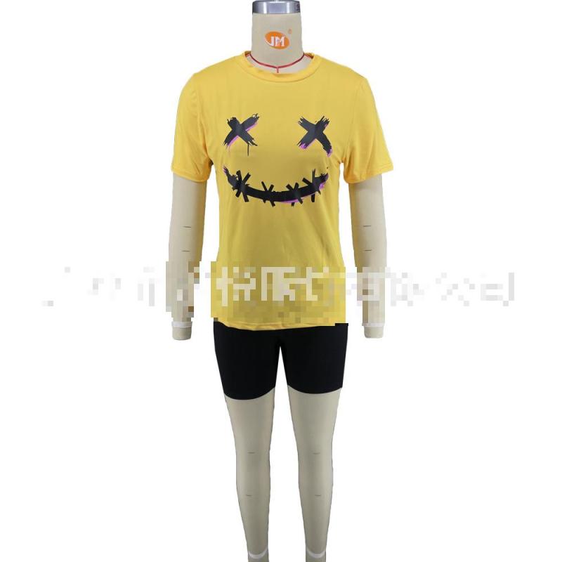 Smiley Print Short Sleeve Casual Sports Suit