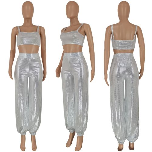Fashion sexy bronzing bright color two-piece set