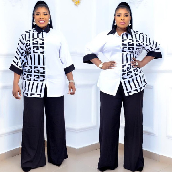 Casual suit printed stitching two-piece women's clothing