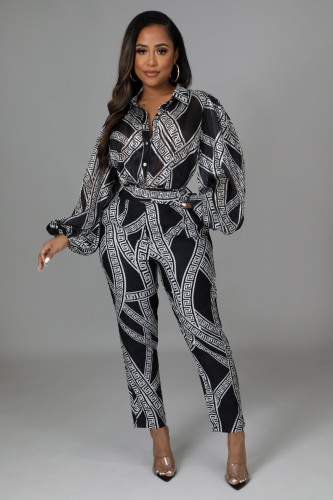 Casual Fashion Digital Printing Long Sleeve Women's Jumpsuit