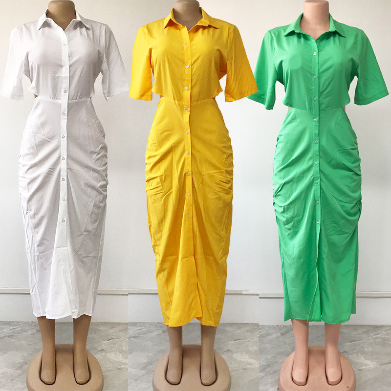 Women's Solid Color Lapel Shirt Dress