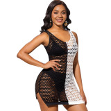 Sexy Fashion Stretch Black and White Mesh Women's Beach Dress