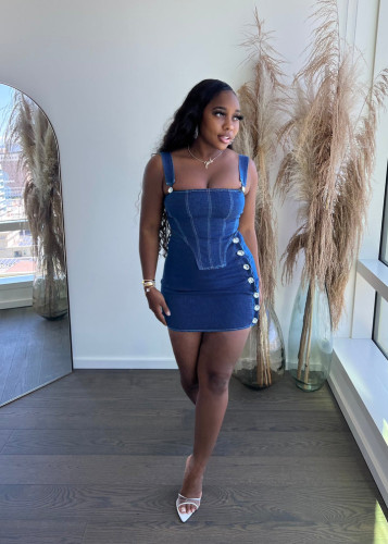 Sexy Fashion Sling Tube Top Summer Denim Two-piece Set