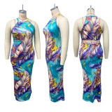 Printed Cutout Vest Long Sexy Dress