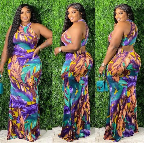 Printed Cutout Vest Long Sexy Dress