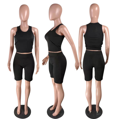 Solid Color Two-Piece Casual Pit Strip Shorts Suit Summer Slim Suit