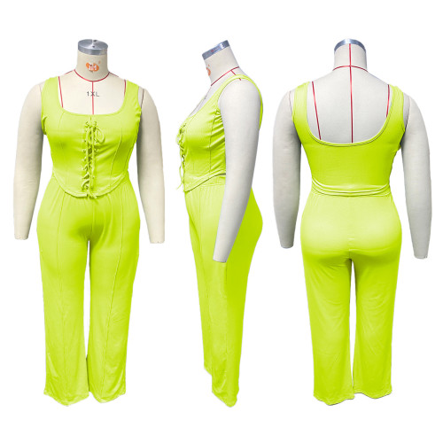 Solid Color Threaded Vest Casual Two Piece Set