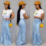 Stretch Denim Skirt Long Skirt Fishtail Skirt DJ1072