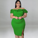 Sexy lotus leaf pile collar package hip dress dress