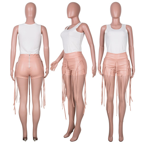Sexy shorts PU leather pants with irregular straps
