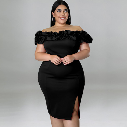 Sexy lotus leaf pile collar package hip dress dress