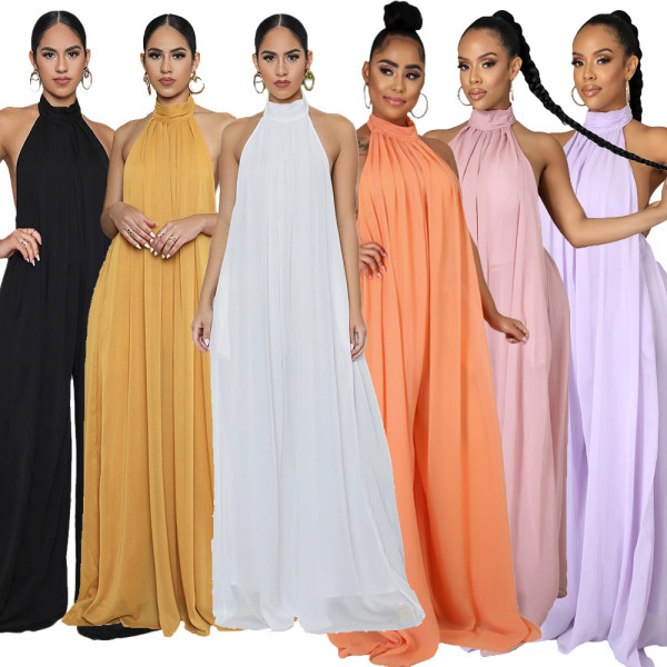 chiffon loose halterneck jumpsuit