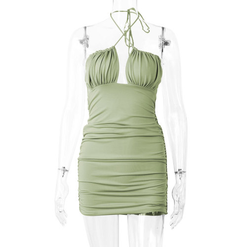 Sexy Cross Tie Cutout Pleated Tube Top Skirt
