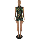 Fashion sexy camouflage print sleeveless vest vest shorts suit