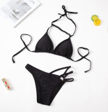 Sexy Black Halter Strap Chest Cutout Bikini Swimsuit Swimsuit