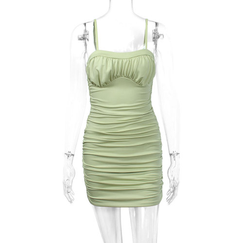 Sexy pleated skinny suspender hip skirt