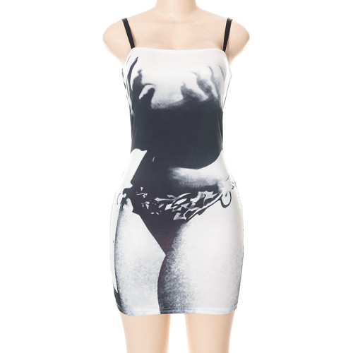 Casual Print Sleeveless Slim Fit Short Dress