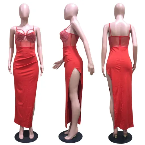 Paneled Mesh Special Hot-Drilled Multi-Color Multi-Size Dress