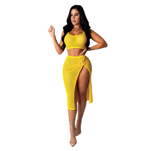 Mesh Sheer Skirt Suit Tube Top Sexy Multicolor Beach Skirt Two Piece Set