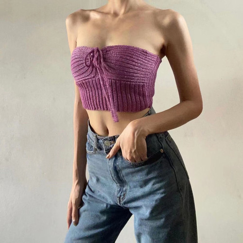 Fashion lace-up neckline slim sexy navel hot girl vest female