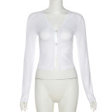 Women's Fashion V-Neck Single Row Two Buttons Slim Long Sleeve Cardigan T-Shirt Women