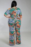 Plus Size Sexy Print Lace Up Fashion Jumpsuit