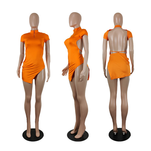 New Sexy Fashion Backless Zipper Nightclub Dress