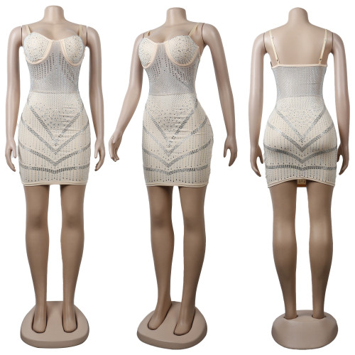 Suspender Slim Fit Hot Diamond Dress Nightclub Dress