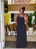 Casual Fashion U Neck Solid Color Short Sleeve Dress Beach Long Dress