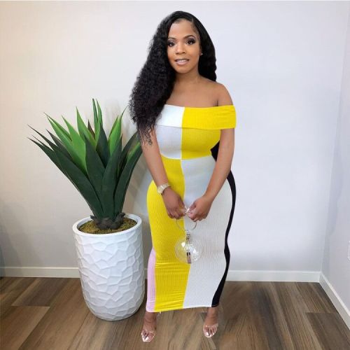 Personality one word collar sexy dress tight casual women's skirt