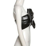 Fashion bow PU leather wrap chest open back slim vest