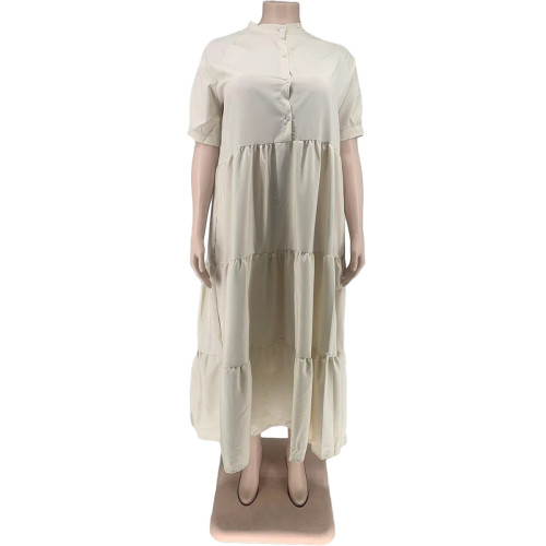 Plus Size Women Fashion Casual Button Lapel Dress