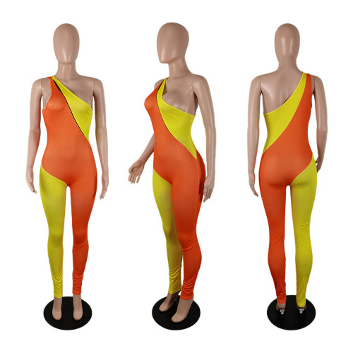 Plus Size Fashion Sleeveless Zip Contrast Jumpsuit
