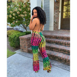 Sexy Fashion Print Halter Backless Jumpsuit