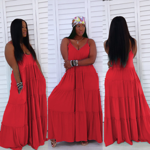 Women's Dress Sling Long Dress Sleeveless Cake Dress