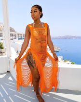 Beach Dress Hook-and-tie fringed cutout holiday dress Beach Dress Hook-and-tie fringed cutout holiday dress