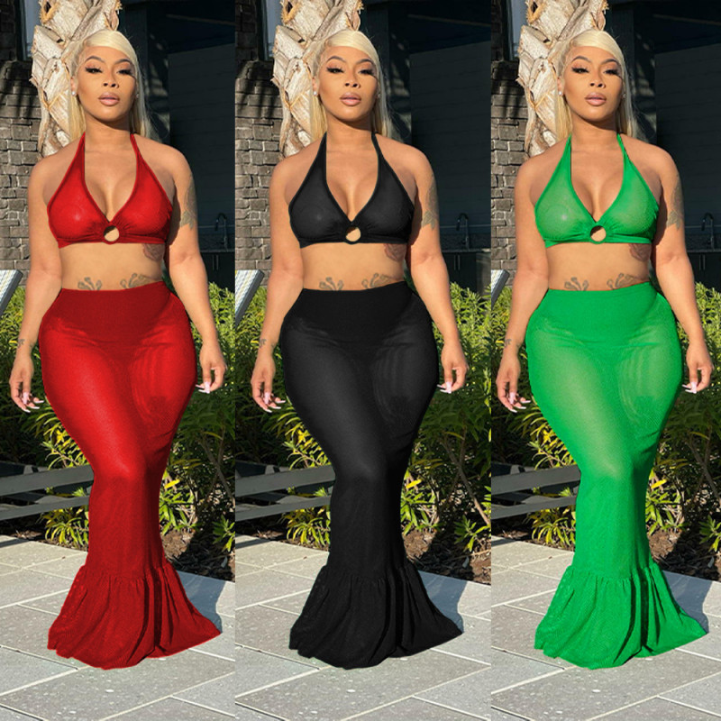 Plus Size Sexy Fashion Mesh Perspective Nightclub Suit