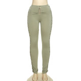 Fashion Solid Color Hollow Out Skinny Tights Casual Pants