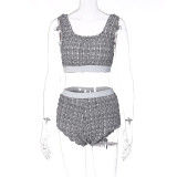 Fashion sexy tube top hanging crop top slim hot pants suit