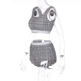 Fashion sexy tube top hanging crop top slim hot pants suit