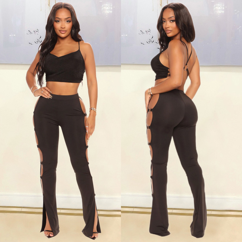 Women's Fashion Sexy Tight Sports Casual Hollow Flared Trousers